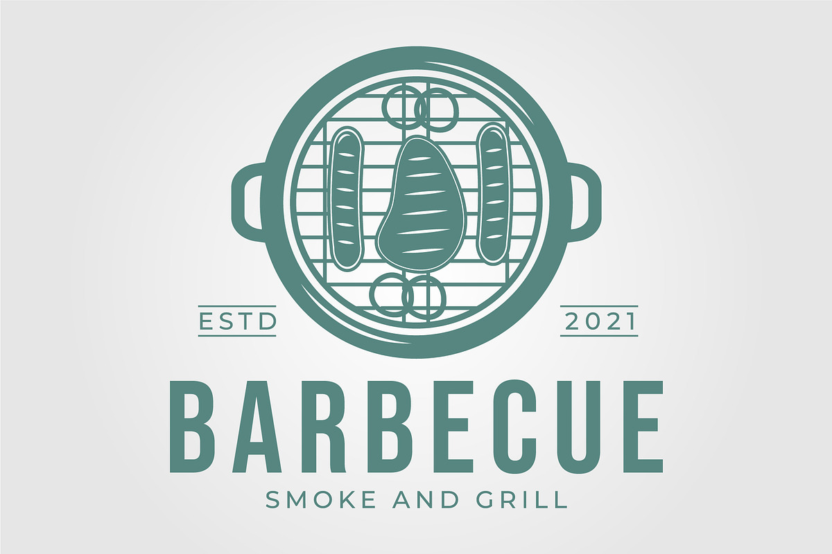 Barbecue grill with meat logo, a Graphic by Rizkaarishandy_shop (Photo 1 of 2)