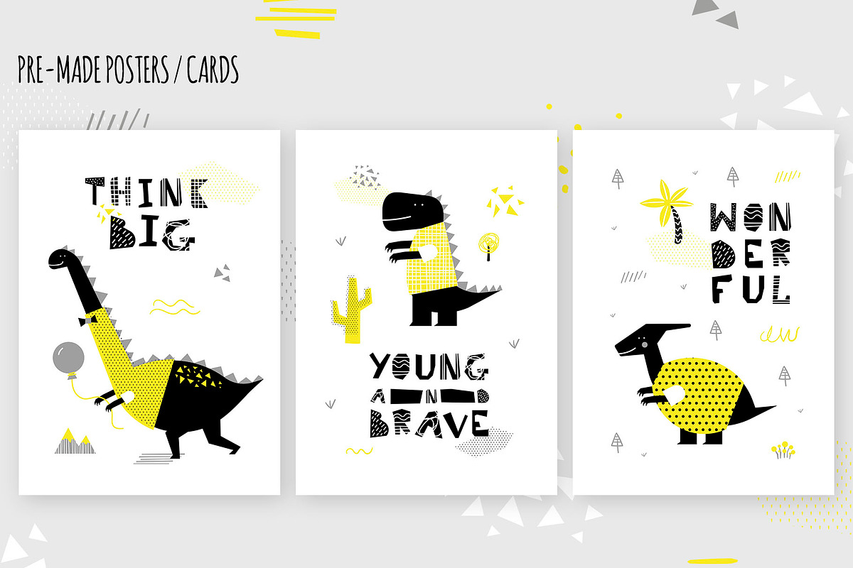 Dinos. Yellow design set., an Animal Illustration by kuchuk_design (Photo 3 of 9)