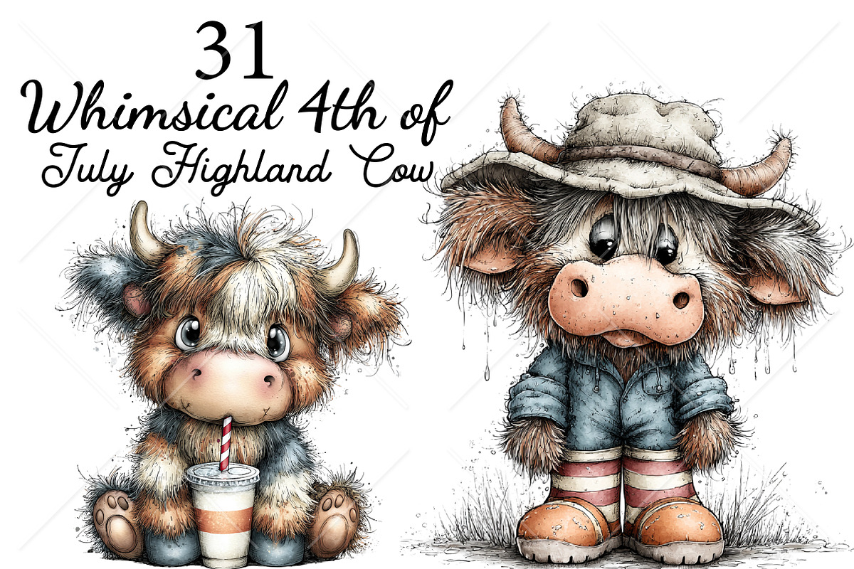 Whimsical 4th of July Highland Cow, a Seasonal Illustration by Canvas Craft (Photo 1 of 10)