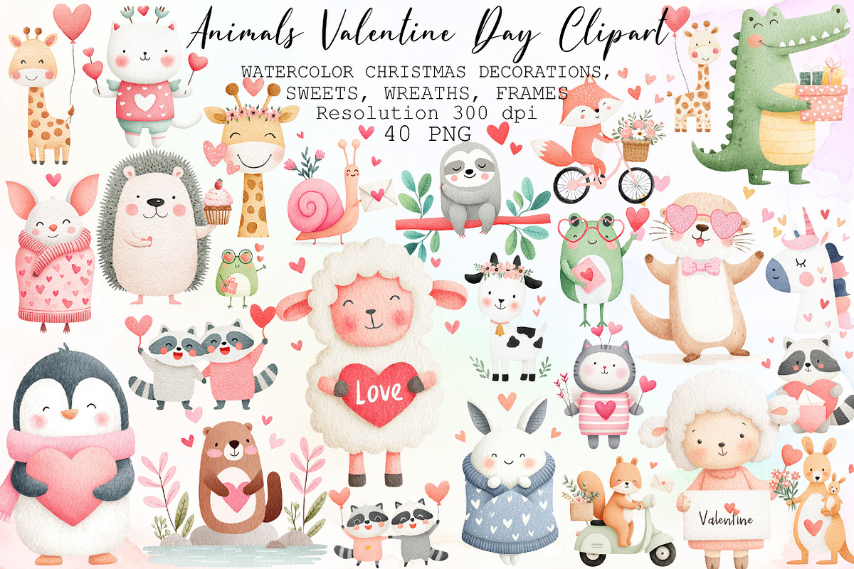 Animals Valentine Day Clipart, an Animal Illustration by Sublimation Artist (Photo 1 of 6)