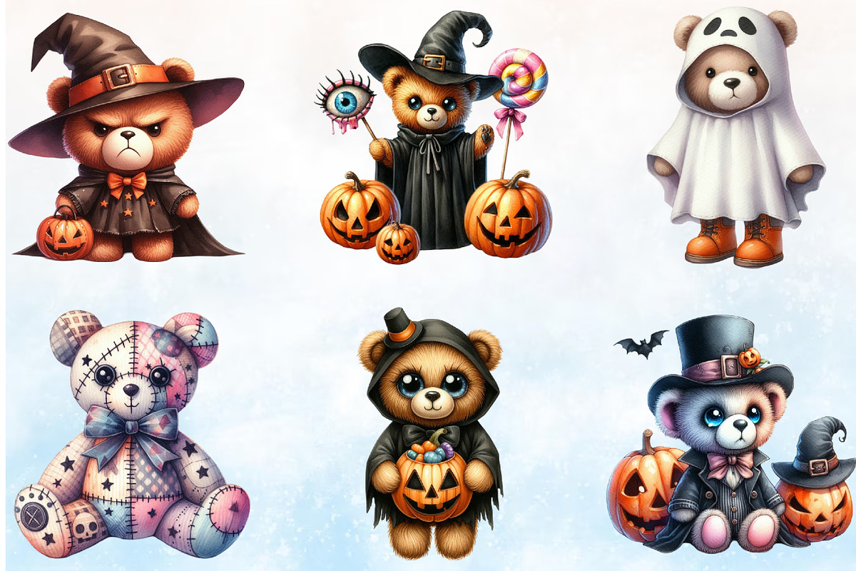 Halloween Teddy Bear Clipart Bundle, a Seasonal Illustration by Rose Art (Photo 2 of 4)