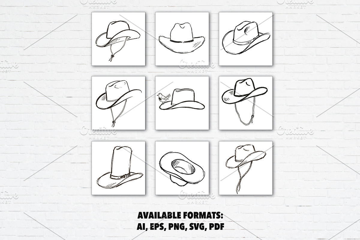 Cowboy Hat Western Doodles Bundle, a Sport Illustration by Guavanaboy (Photo 2 of 3)