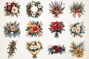 Festive Florals & Pinecones Clipart, an Illustration by RobertsArt (Thumbnail 3 of 6)