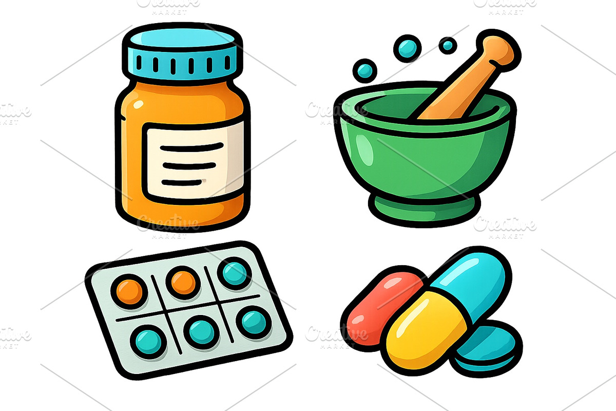 Various elements of pharmacy, an Object Illustration by ZinetroN