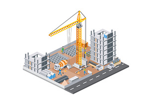 Isometric skyscraper construction., an Illustration by Booblgum