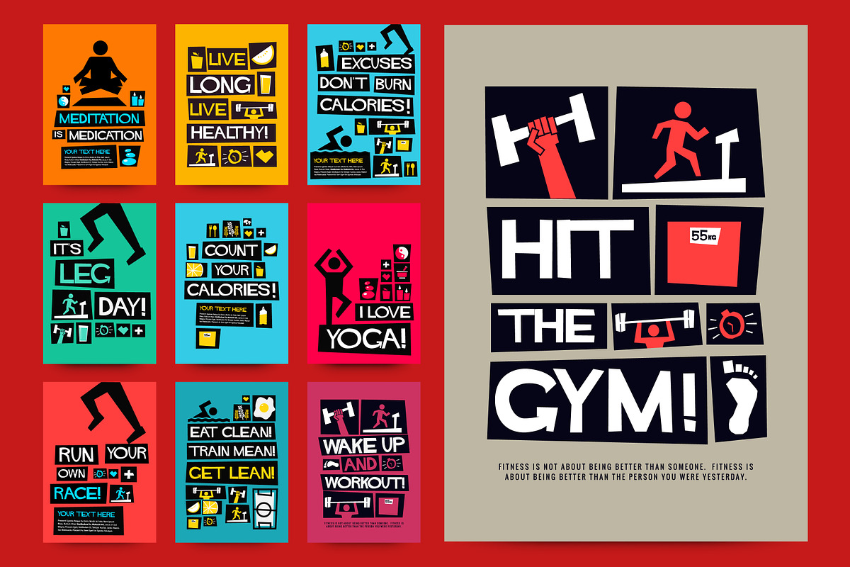 Set of 10 Fitness Motivation Posters, a Healthcare Illustration by Orange Graphics