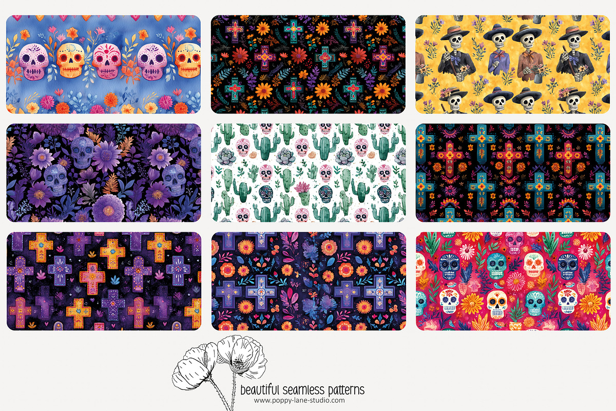 80 Dia de Muertos seamless pattern, a Pattern Graphic by Poppy Lane Studio (Photo 6 of 11)