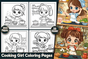 200 Cooking Girl Coloring Pages, a Person Illustration by protabsorkar11