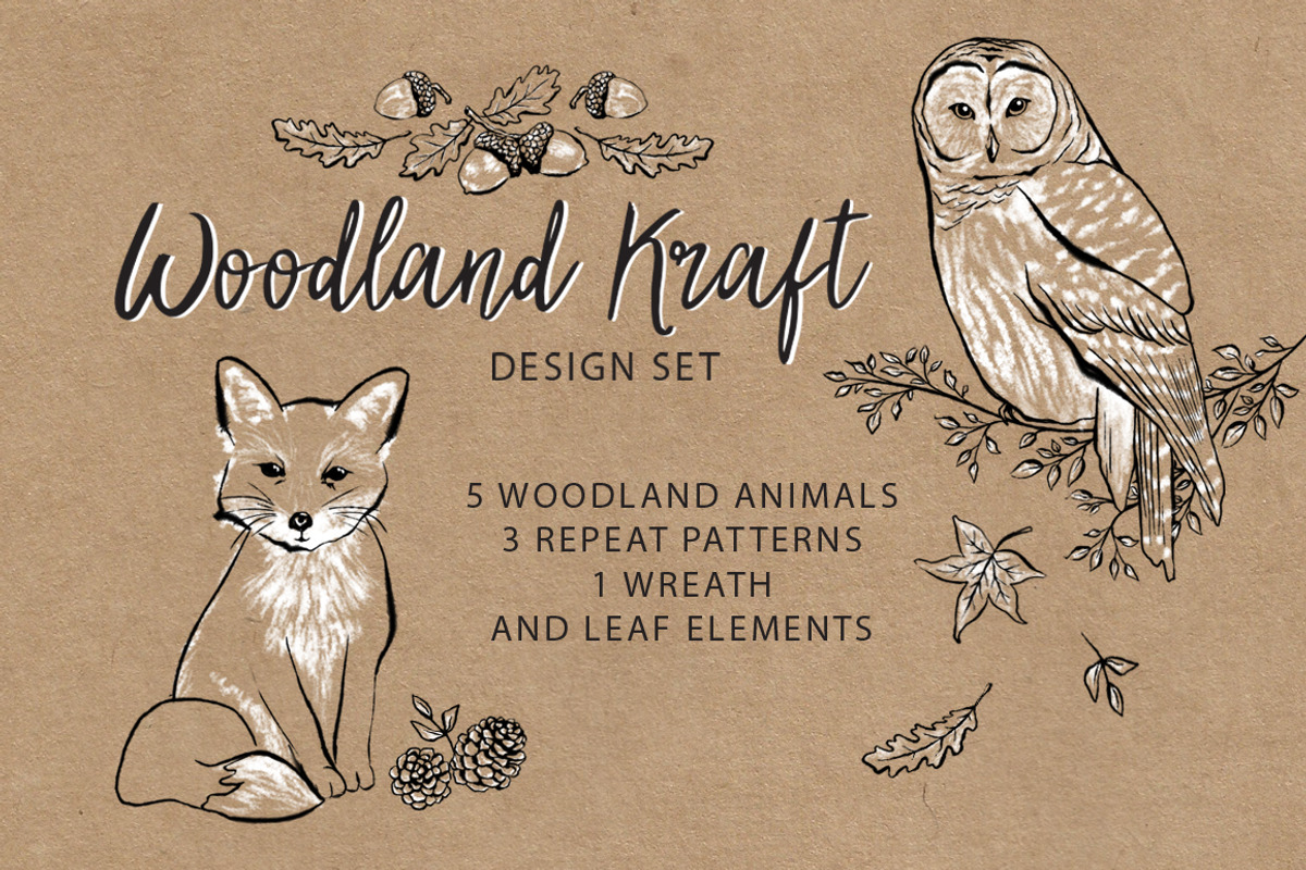Woodland Kraft Design Set, an Animal Illustration by Doodle Dibs (Photo 1 of 5)