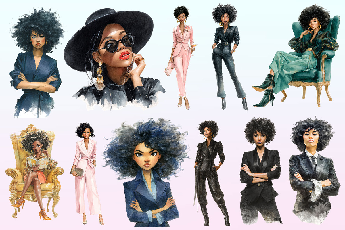 Watercolor Black Boss Lady Clipart, a Graphic by CitraGraphics (Photo 2 of 4)