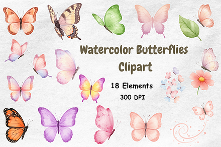 Watercolor Butterflies Clipart