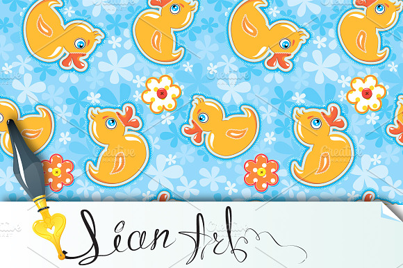Seamless pattern with yellow duck preview 2