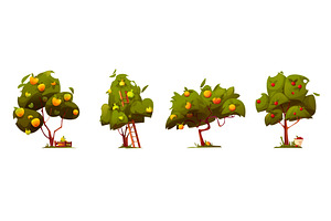 Cartoon orchard trees with ripe, an Illustration by art PVP - market