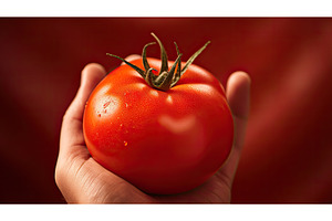 hand ripe tomato red ai generated, a Food & Drink Photo by pikepicture