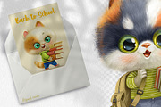 Cartoon kittens back to school set, an Animal Illustration by Azuzlikus (Thumbnail 2 of 3)