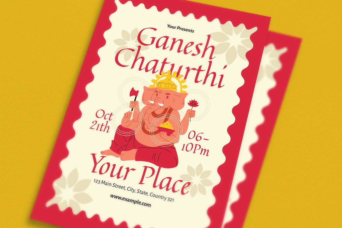 Pink Beige Ganesh Chartuthi Flyer, a Flyer Template by VectorVactory (Photo 2 of 3)