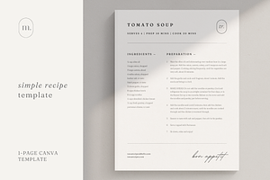 Minimal 1 Page Recipe Template Canva