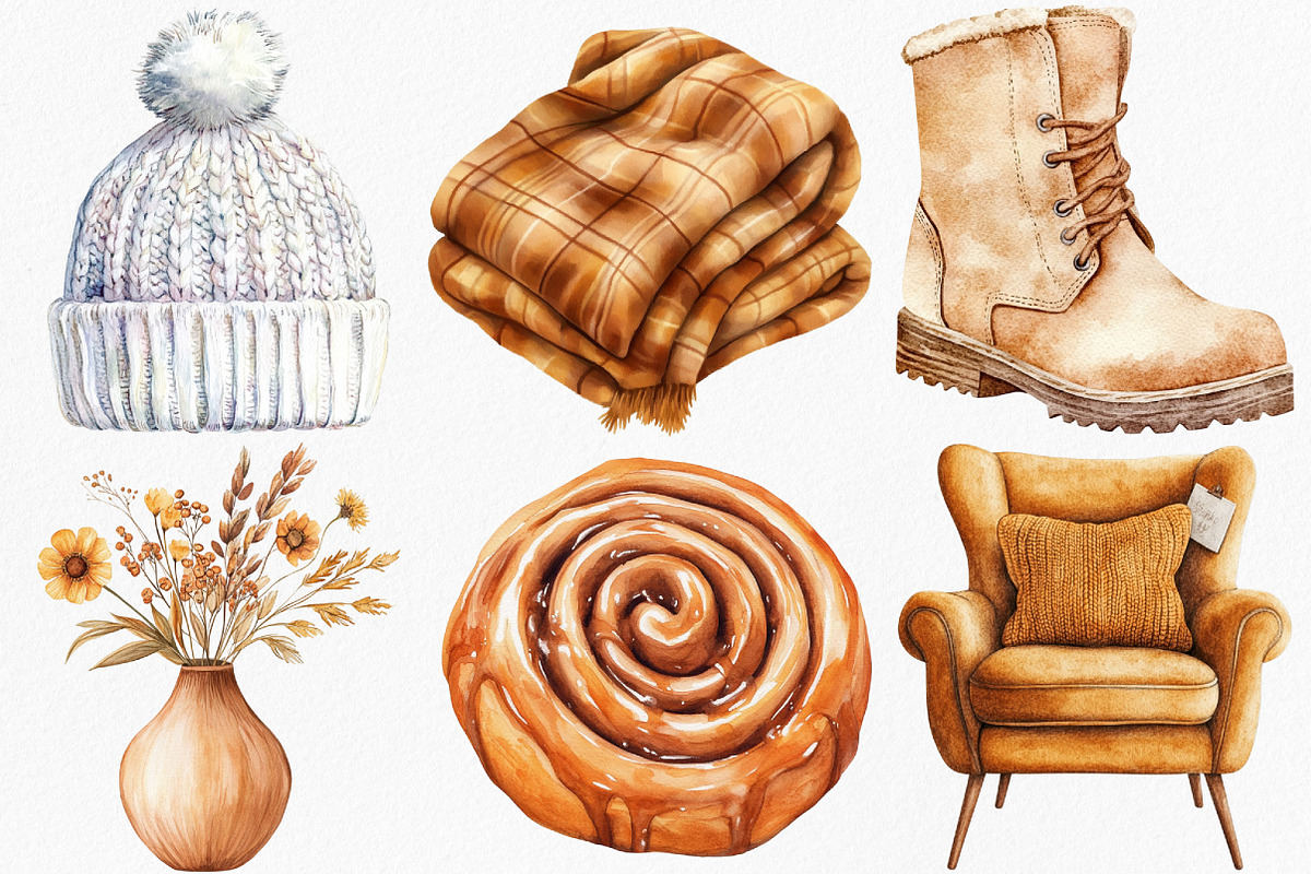 Cozy Caramel & White Fall Clipart, an Illustration by Canvas Craft (Photo 2 of 7)
