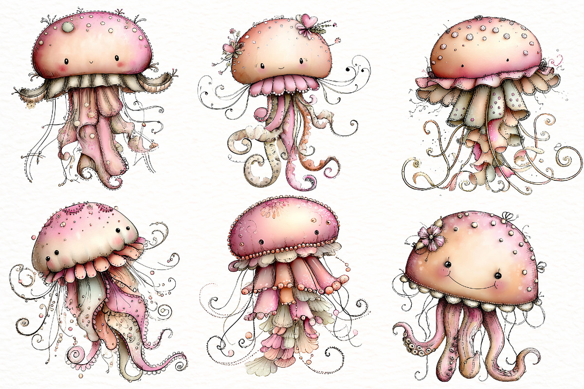 Whimsical summer jellyfish clipart, an Illustration by Designworld (Photo 2 of 8)