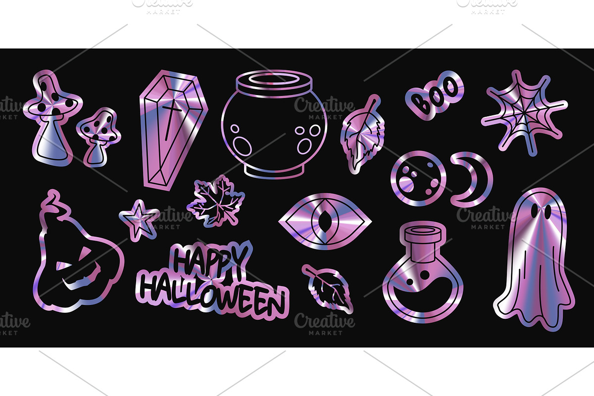 Holographic Halloween elements, an Illustration by art PVP - market