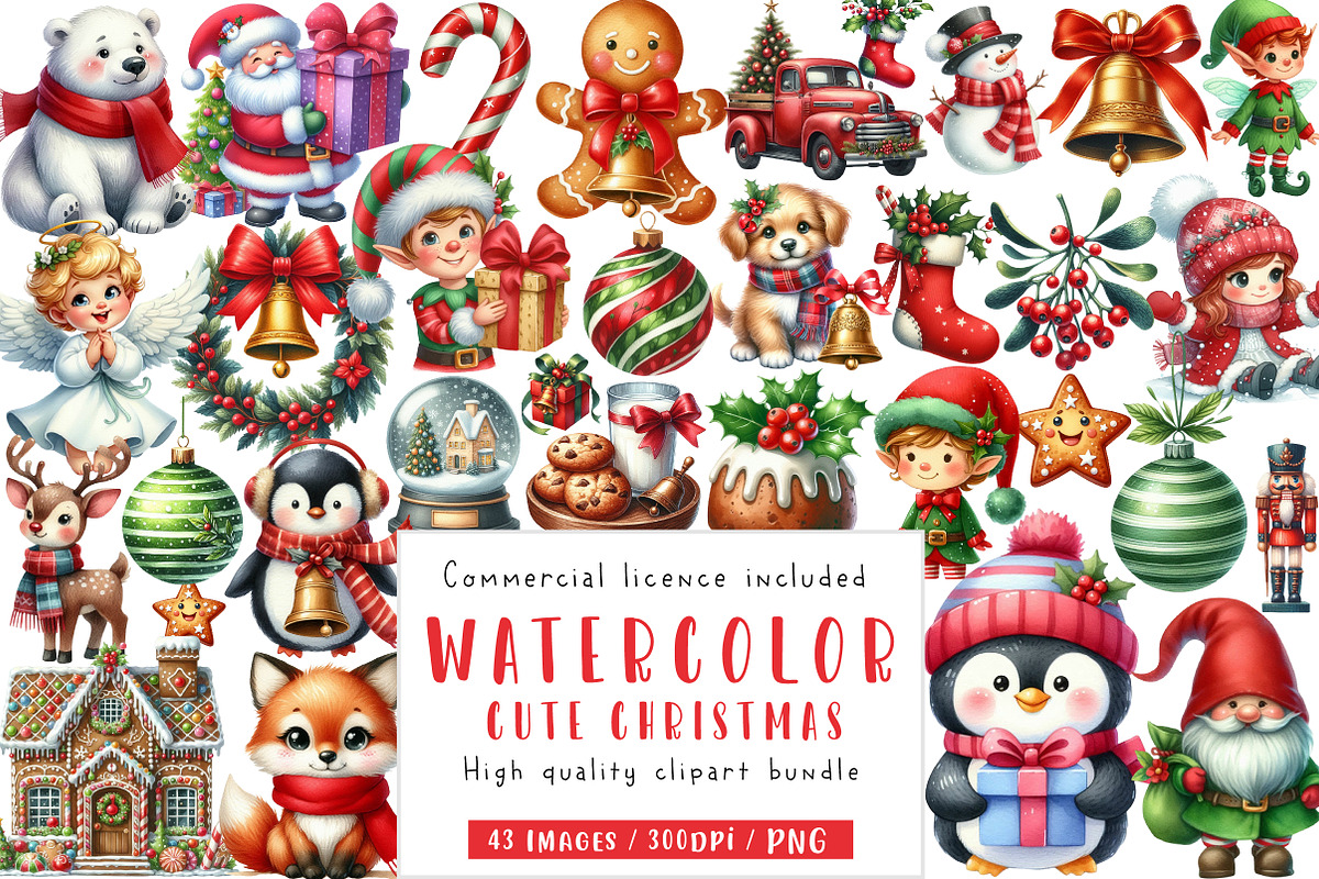 Cute Christmas Clipart, an Illustration by CreationArt (Photo 1 of 4)