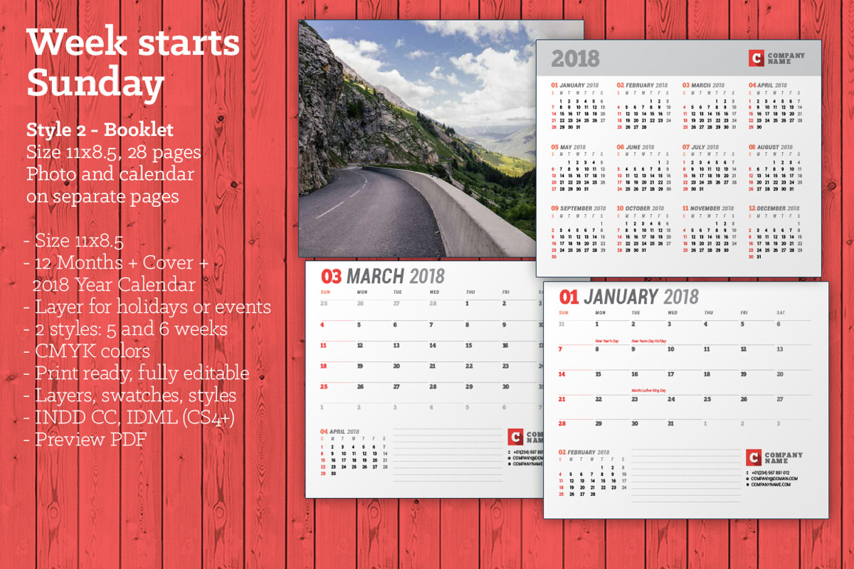 Wall Calendar 2018 (WC037-18), a Stationery Template by mikhailmorosin