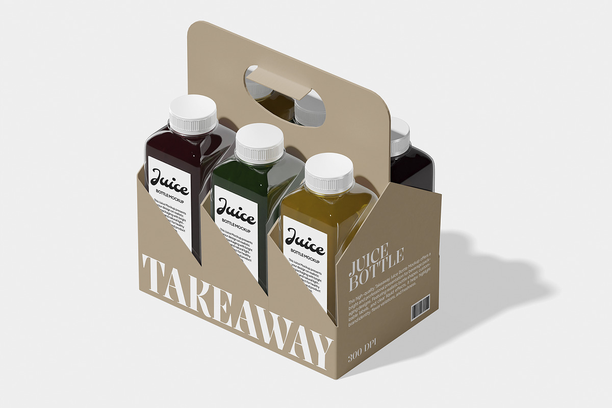 Takeaway Juice Bottle Mockup, a Packaging Mockup by Unerispace (Photo 2 of 5)