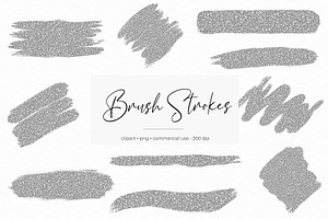 Silver Glitter Brush Strokes Clipart