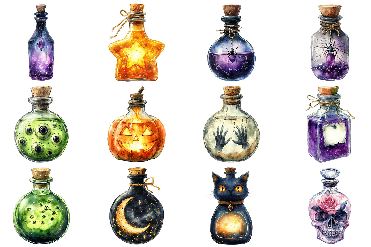Halloween Potion bottle Clipart Set, an Illustration by Craft Nest (Photo 3 of 4)