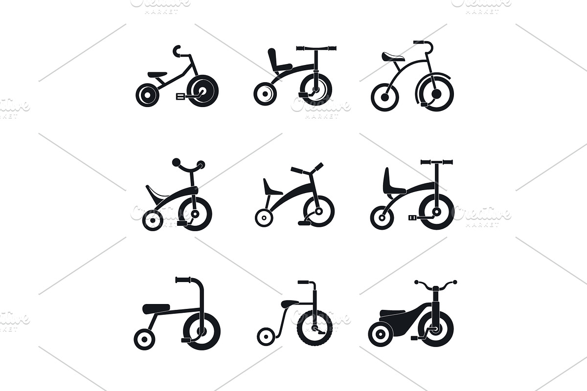 Tricycle bicycle bike wheel icons, a Transportation Illustration by Ylivdesign