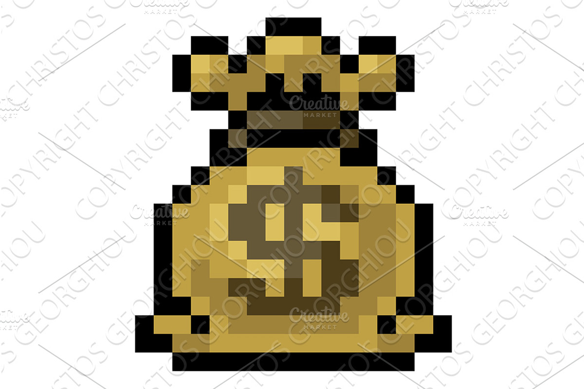 Money Dollar Cash Sack Bag Pixel Art, an Object Illustration by Christos Georghiou