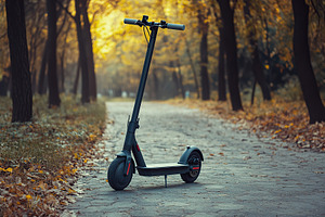 Electric scooters parked in the park, a Transportation Photo by AlyaAnd