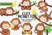 Watercolor Cute Monkey PNG Bundle, an Animal Illustration by Nattapohncha (Thumbnail 1 of 4)