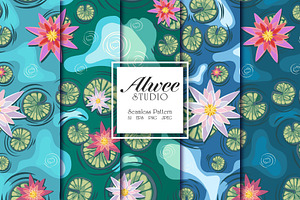 Bright Water Lily Seamless Pattern