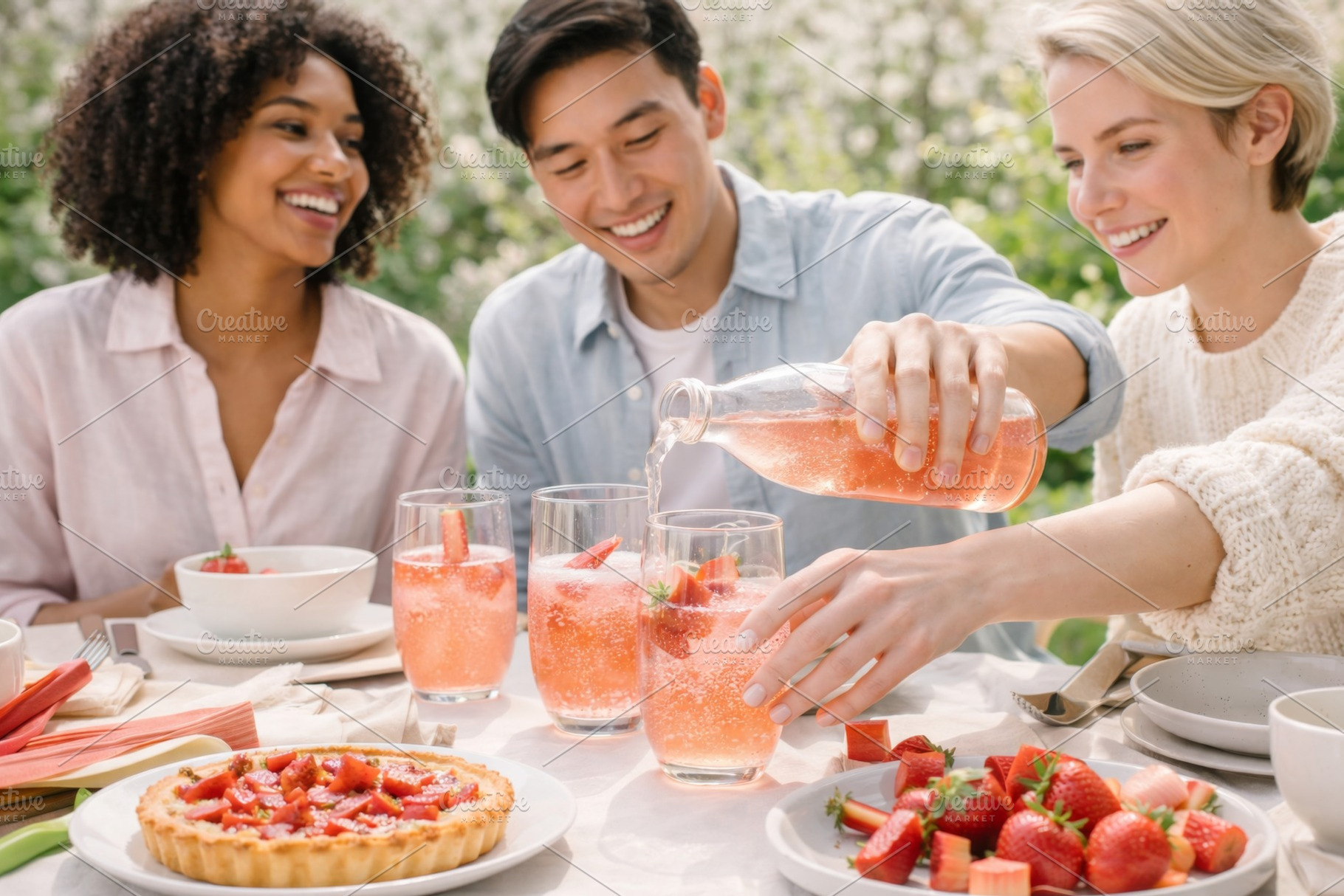 Group enjoying refreshing rhubarb dr, a Photo by Dvoevnore photos