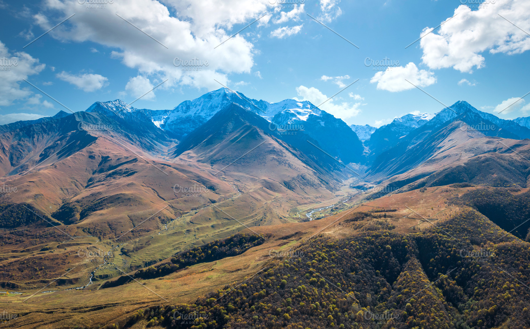 view of the valley and Mount Kazbek., a Photo by Pictures for you!!!!!!!!!
