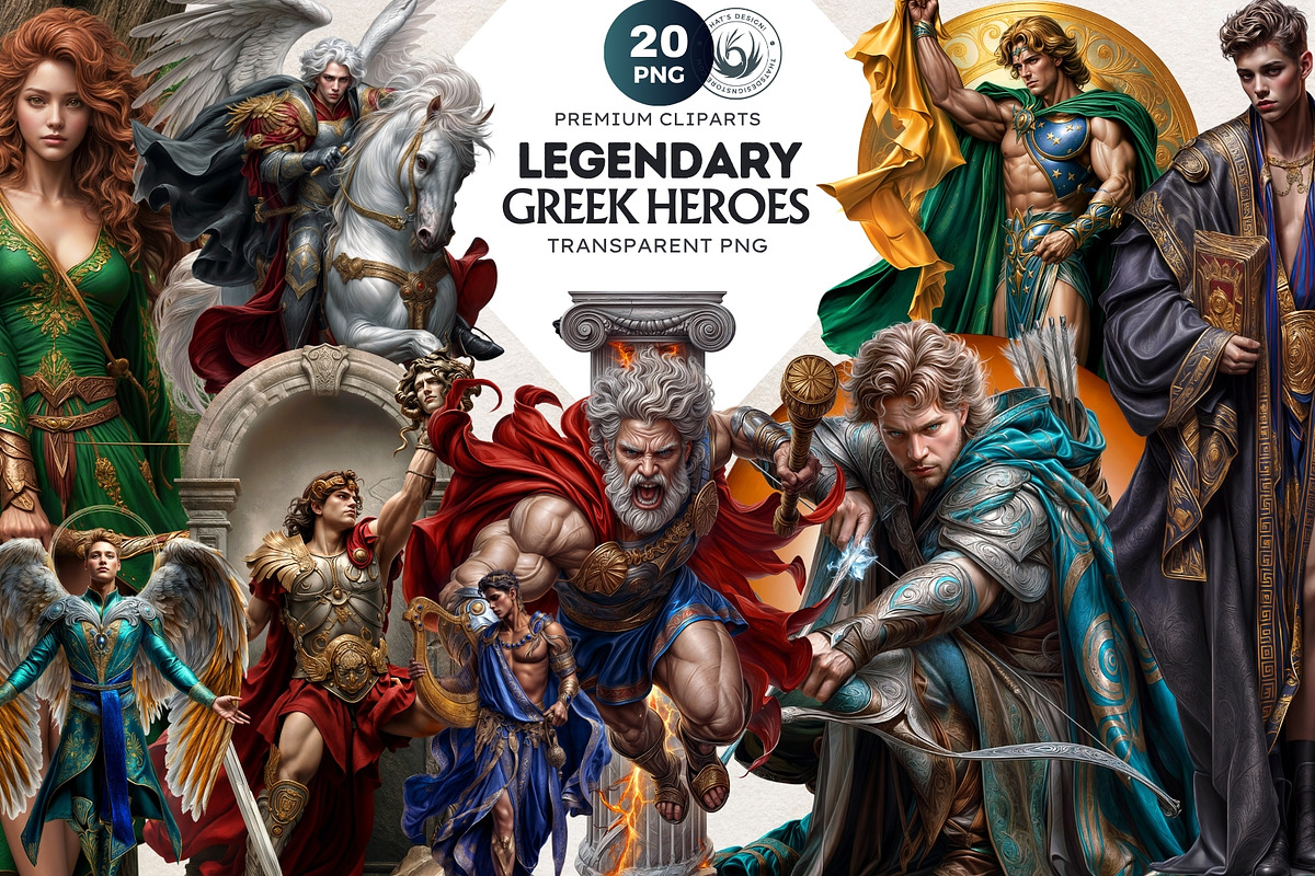 Legendary Greek heroes Clipart set, a Person Illustration by ThatsDesignArt (Photo 1 of 10)