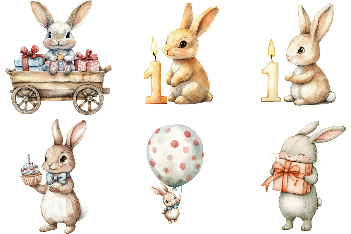 Birthday Bunny Clipart Bundle, an Illustration by Pixels.Craft (Photo 2 of 6)