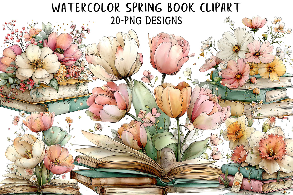 Whimsical Spring Book Clipart, an Illustration by Daily.Designs (Photo 1 of 5)