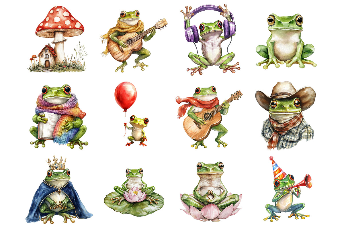 Watercolor Cute Frog Clipart, a Seasonal Illustration by CitraGraphics (Photo 2 of 3)