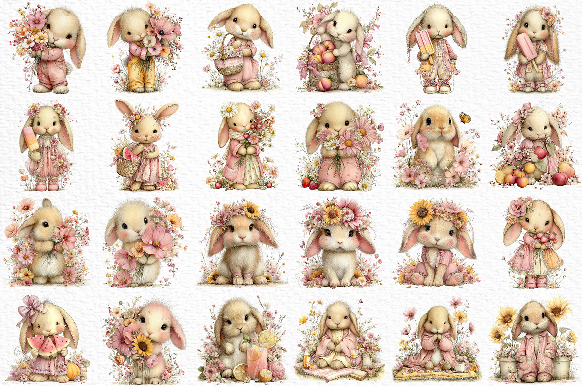 Whimsical Summer Bunny Clipart, an Illustration by Craft Nest (Photo 8 of 12)
