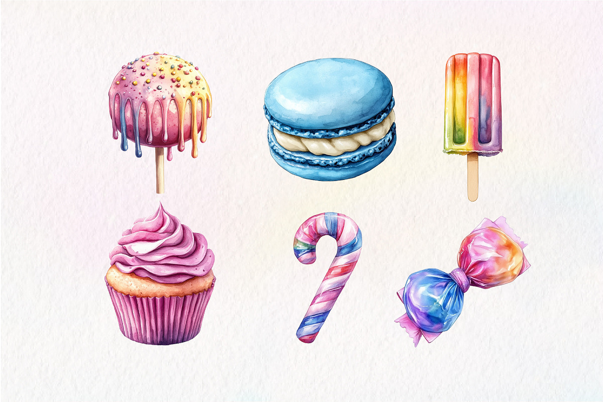 Watercolor Pastel Sweets Clipart, an Illustration by Dream Creation (Photo 3 of 6)