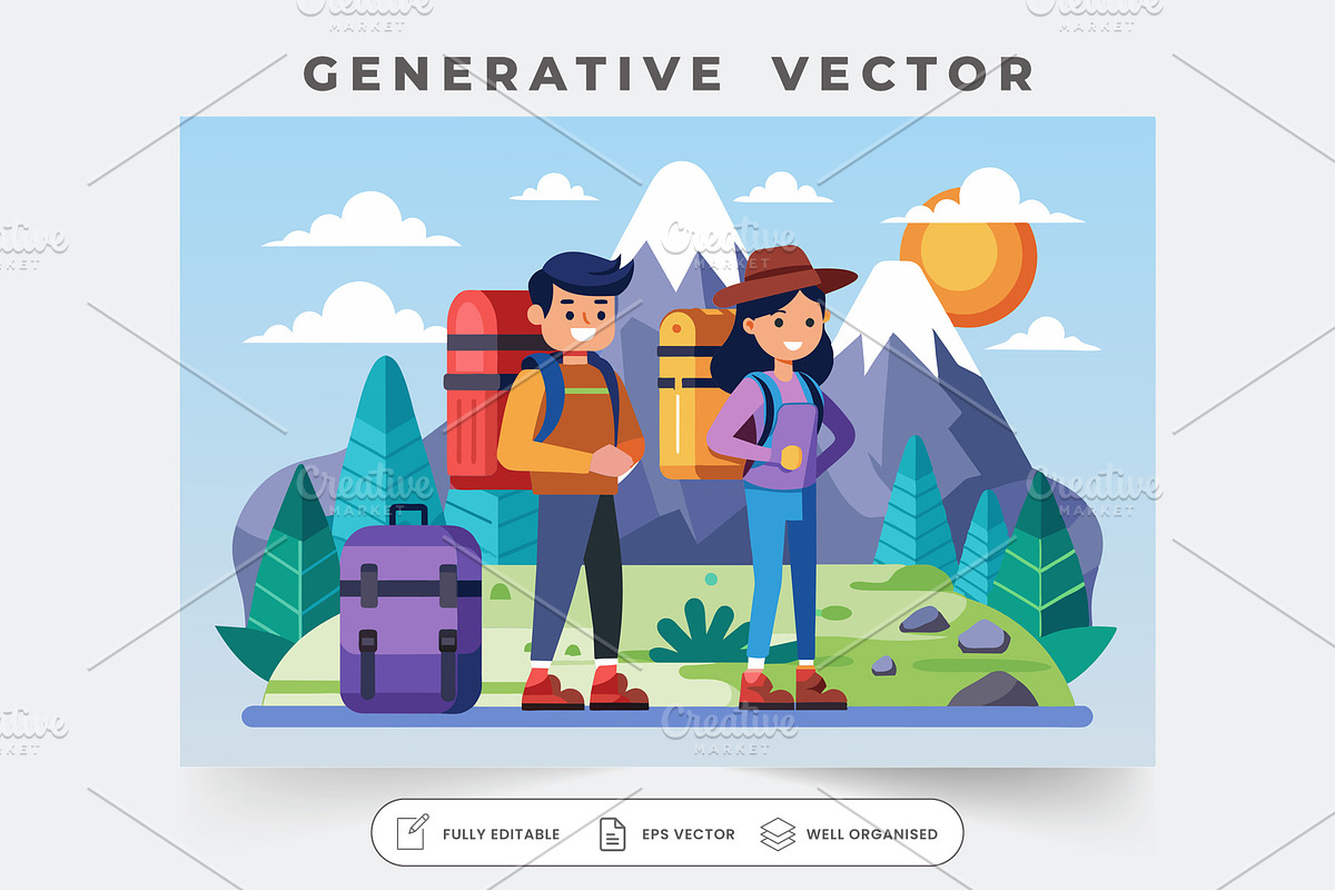 Two cheerful backpackers stand amids, a Graphic by Iftikhar Alam