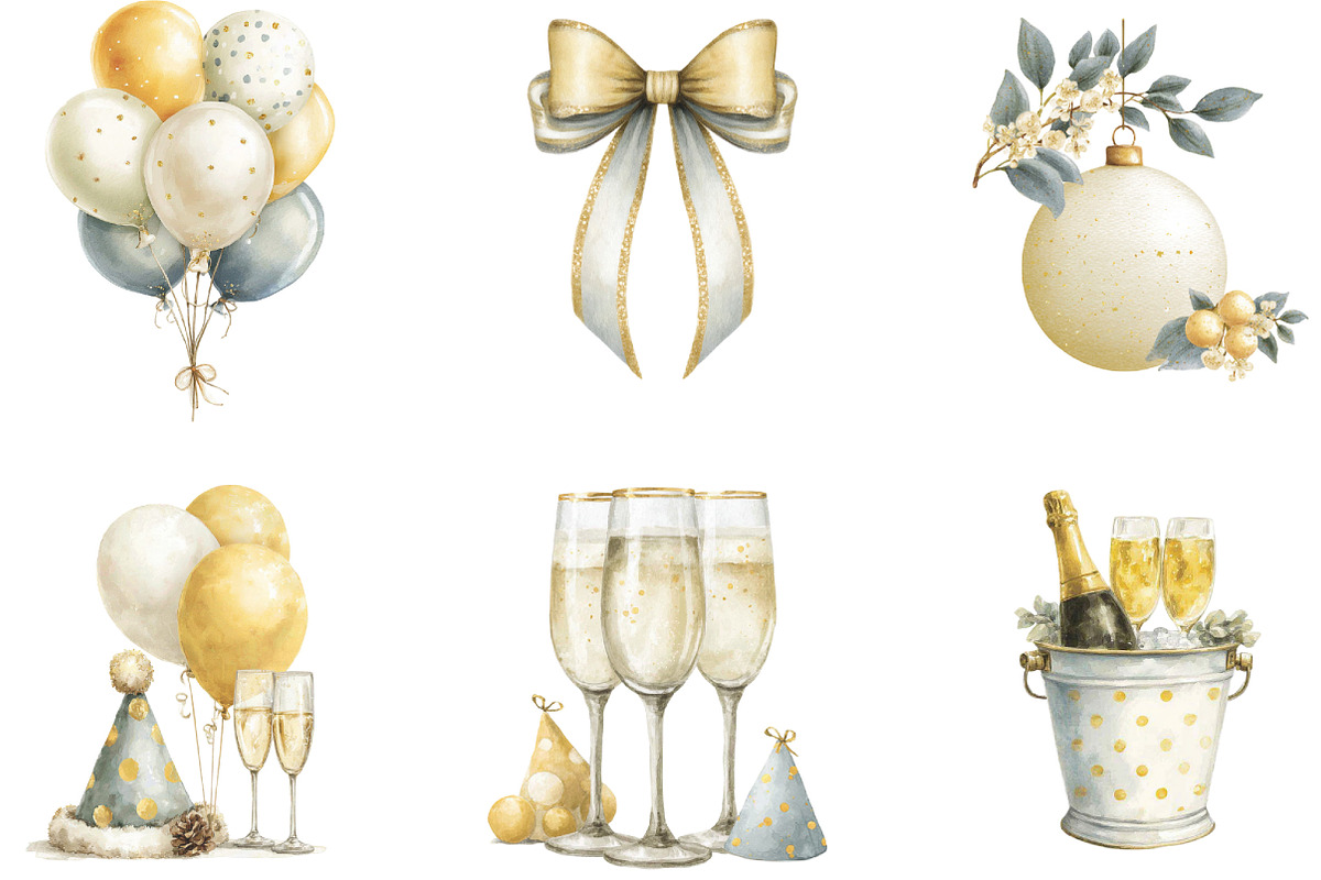 Watercolor New Year Clipart, an Illustration by Designking (Photo 3 of 5)