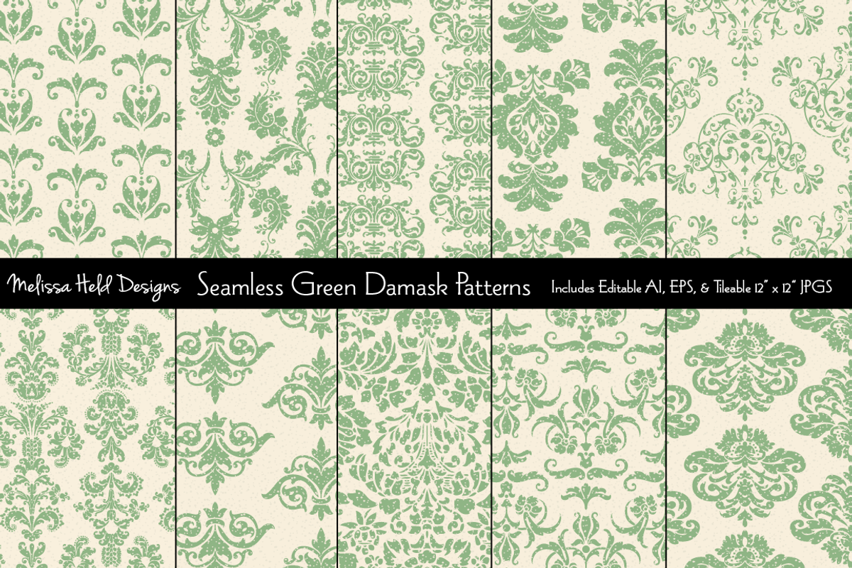 Seamless Green Damask Patterns