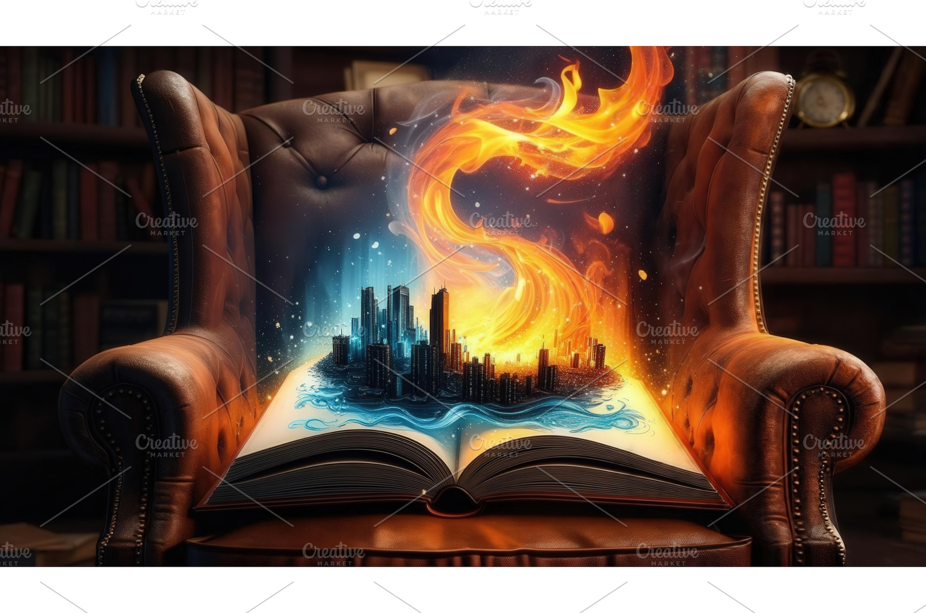 Open book with a magical cityscape, an Abstract Photo by tilialucida