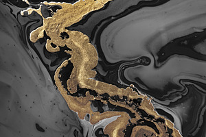 Fluid Art. Metallic gold and gray abstract waves. Marble effect background or t