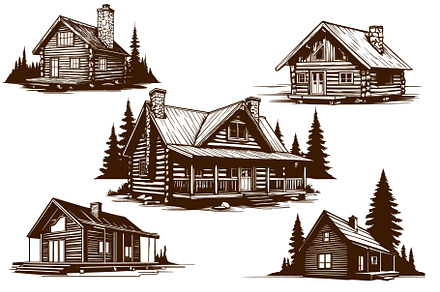 vintage cozy wooden cabin vector, an Object Graphic by e-artdesign