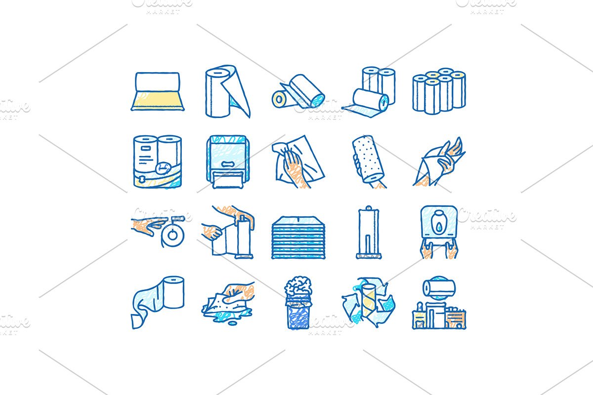 paper towel roll kitchen icons hand, an Object Illustration by pikepicture