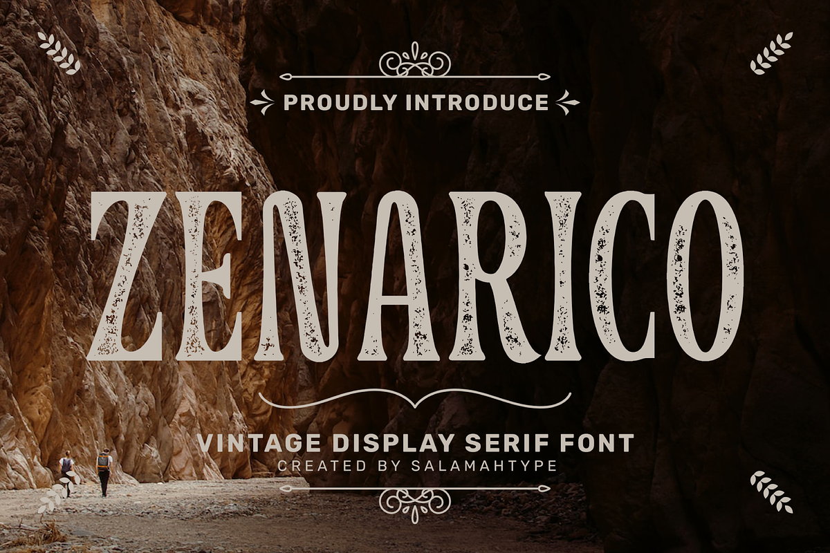 Zenarico Textured Vintage Font, a Serif Font by Salamahtype (Photo 1 of 7)